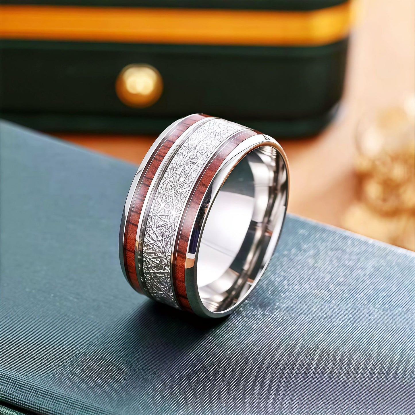 Men's Steel Meteorite Inlaid Gold Foil Light Luxury Fashion Ring