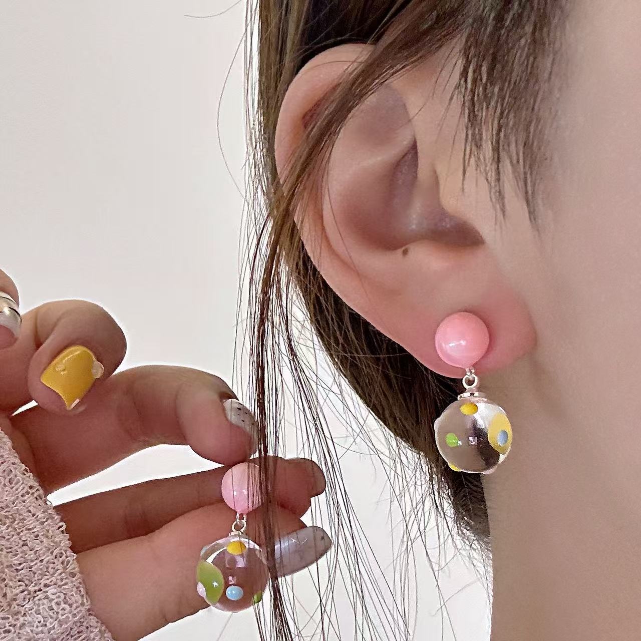 Artsy Dopamine Color Polka Dot Transparent Ball Super Stud Earrings