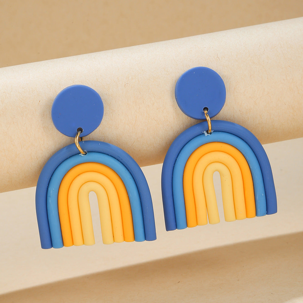 Bohemian Polymer Clay Handmade Rainbow Eardrop Stud Earrings