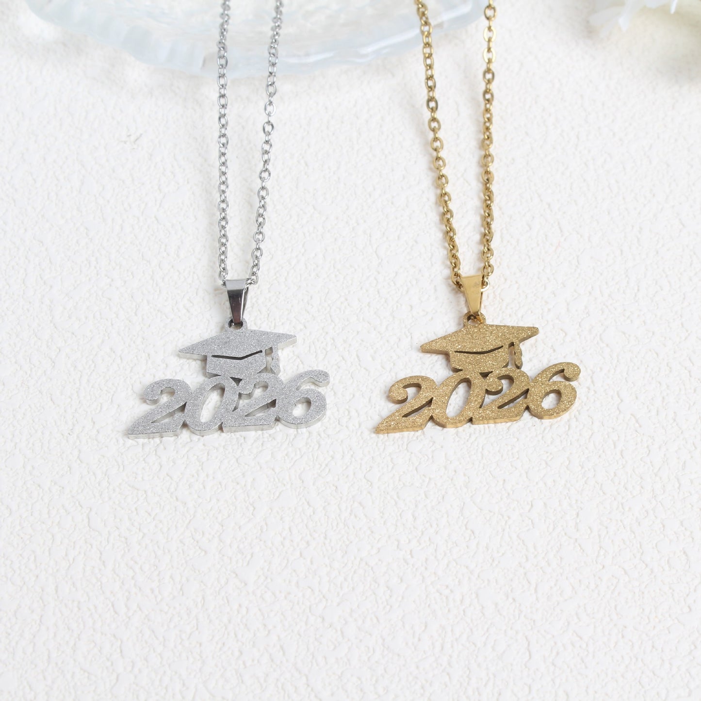Graduation Doctorial Hat Stainless Steel Frosted Necklace