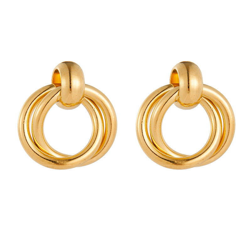 Fashion Personality Geometry Circle Gold-plated Glossy Stainless Stud Earrings
