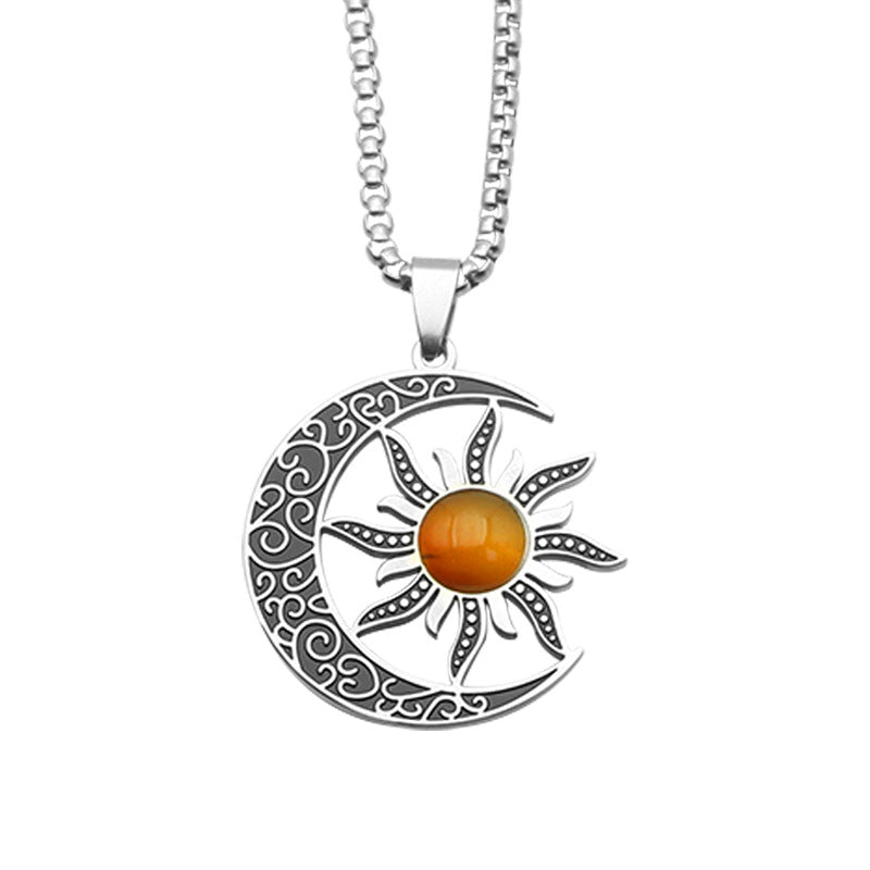 Stainless Steel Fashion Moon Sun Bohemian Titanium Clavicle Necklace