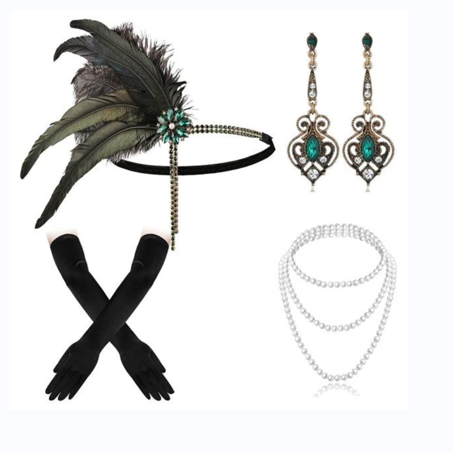 Yellow Feather Tassel Hair Band Masquerade Party Temperament Jewelry Set
