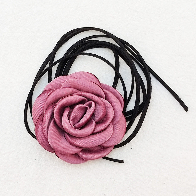 French Flower Tassel Tie Neck Camellia Necklaces