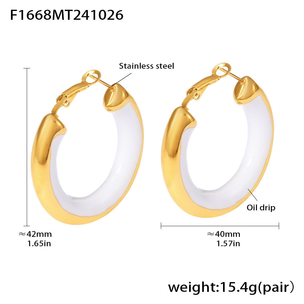 Circle Dripping Exaggerated Stainless Steel Gold-plated Earrings