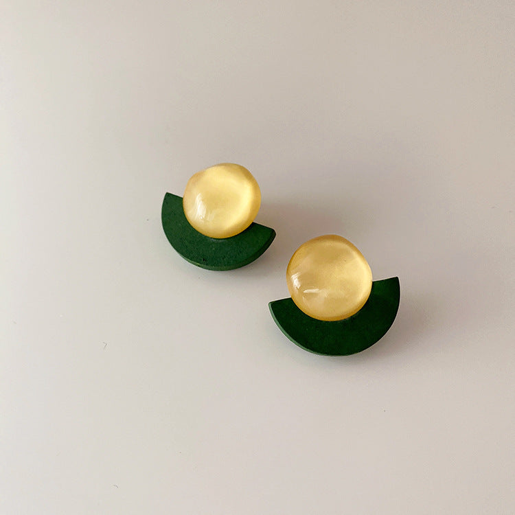 Niche Fan-shaped Wooden Resin Female Simple Personalized Earrings