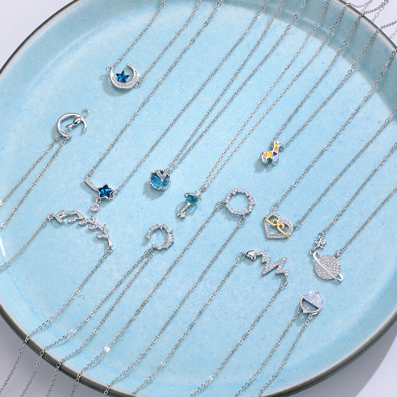 Women's Mori Style Blue Mermaid Tears Fish Cat Clavicle Chain Light Necklace