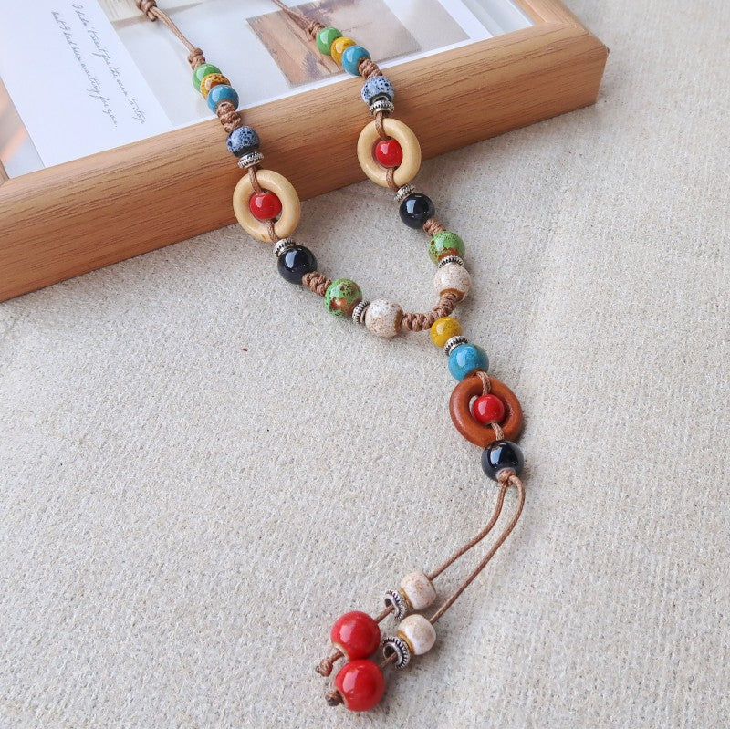 Women's Vintage Ethnic Style Ceramic Long Sweater Necklace