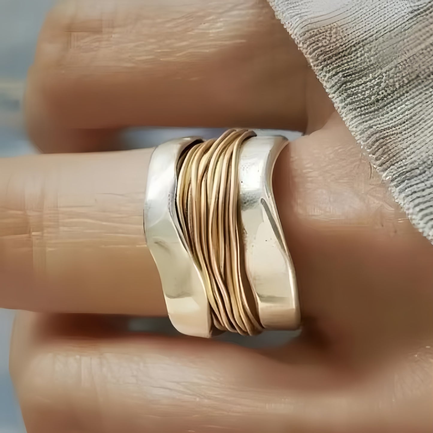 Women's Two-color Steel Wire Wide Surface Minimalist Ring