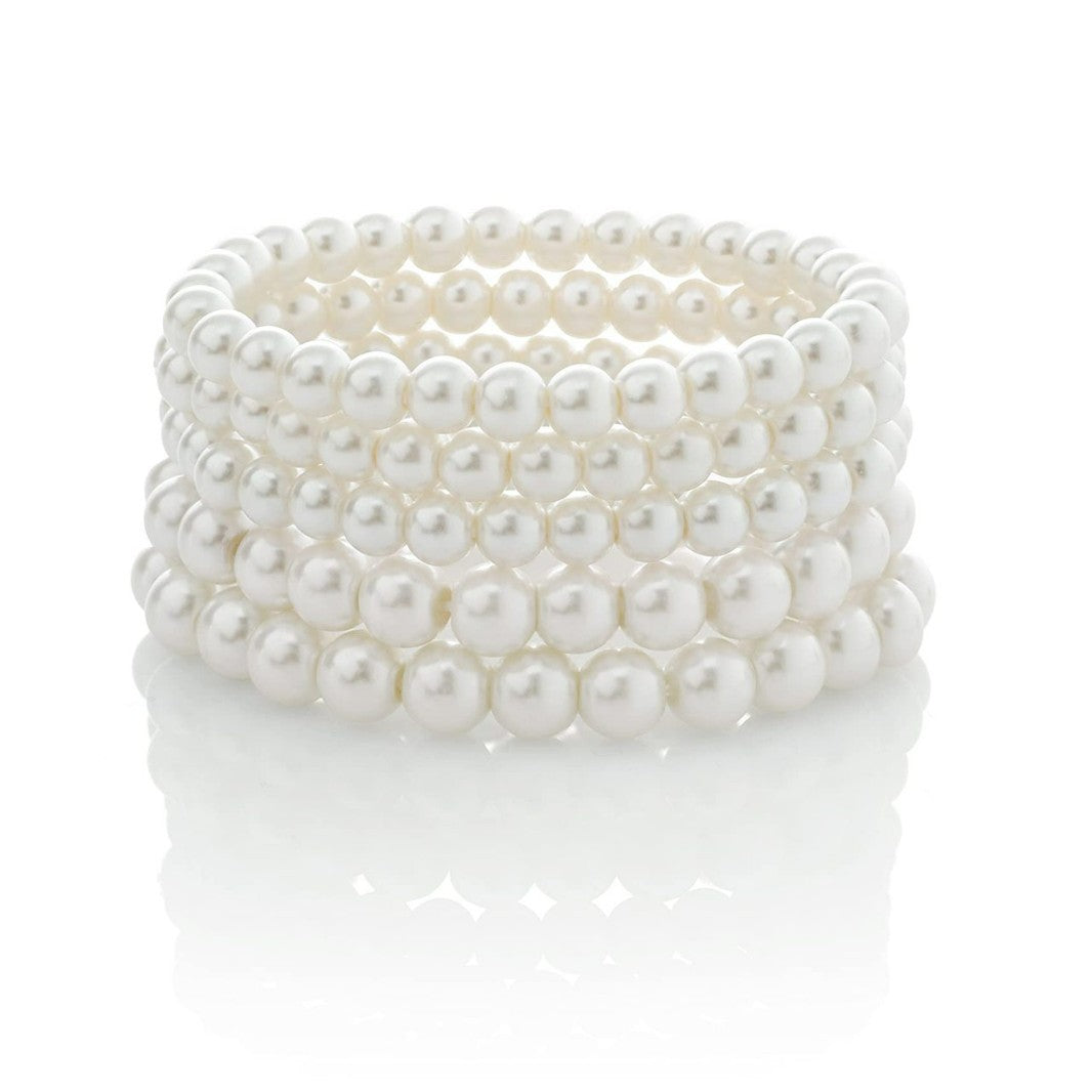 White Pearl Party Gift Rhinestone Inlaid Spacer Elastic Bracelets