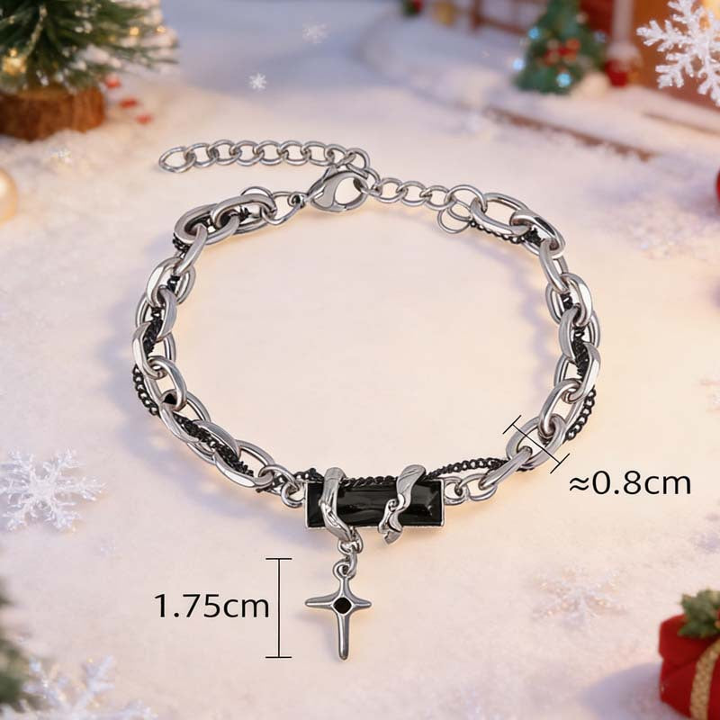 Women's & Men's Black Diamond Titanium Steel Design Valentine's Day Simple Stars Bracelet