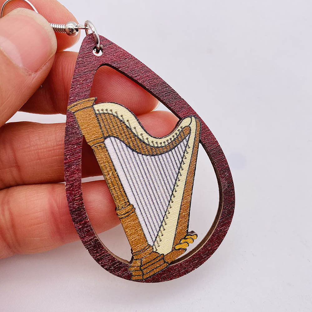 Hollow Out Guitar Wooden Fashion Musical Instrument Earrings