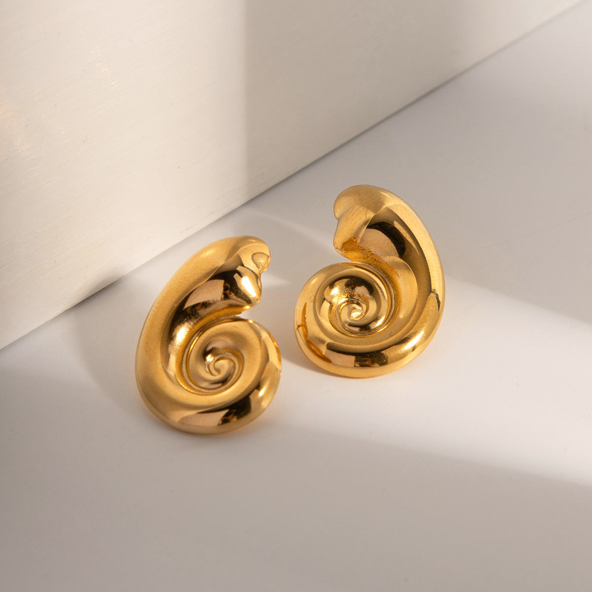 Women's Designer Model Style Gold Stainless Steel Conch Spiral Earrings