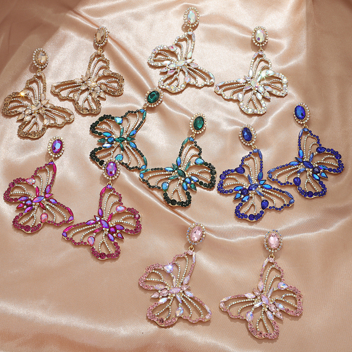 Retro Diamonds Hollow Colorful Butterfly Design Earrings