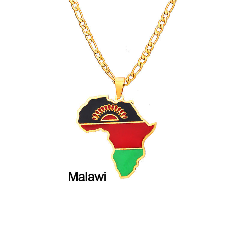 African Drip Oil Stainless Steel Map Geometric Necklace