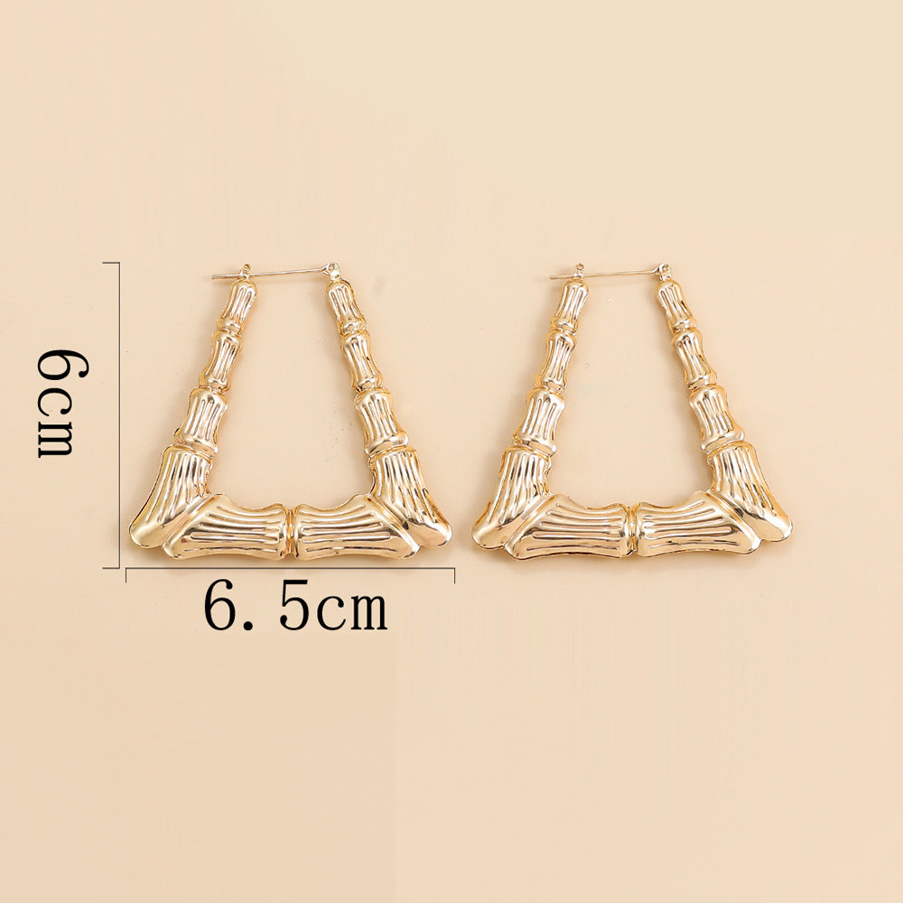 Gold Alloy Triangle Trapezoidal Hip Hop Exaggerated Oversized Bamboo Earrings