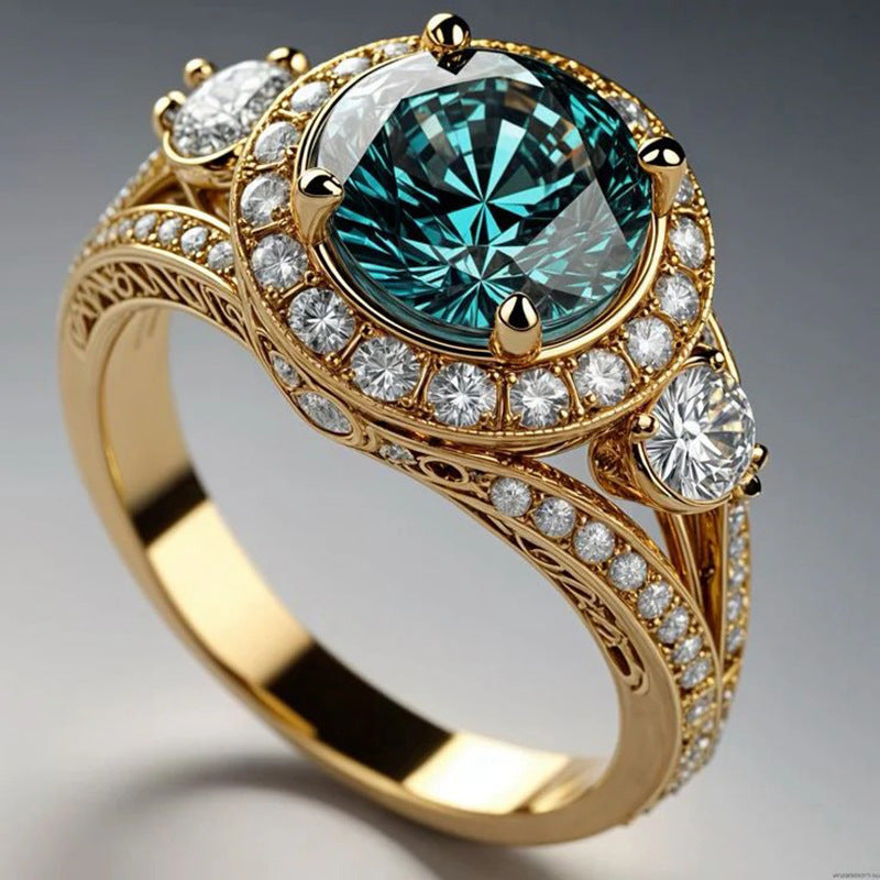 Crown Old Money Style Imitation Green Jade Female Lady Temperament Ring