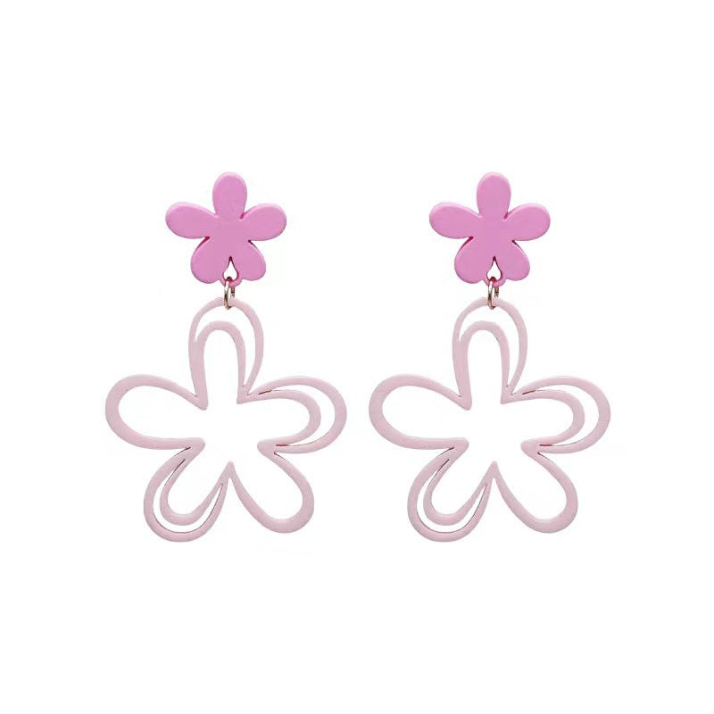 Women's Pink Flower Niche Design French For Ear Earrings