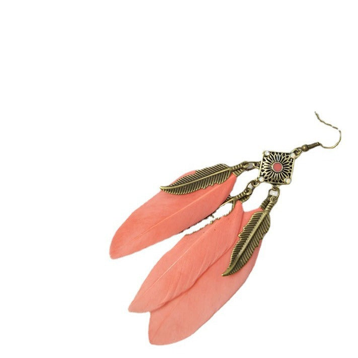 Women's Feather Leaf Creative Vintage Eardrops Earrings