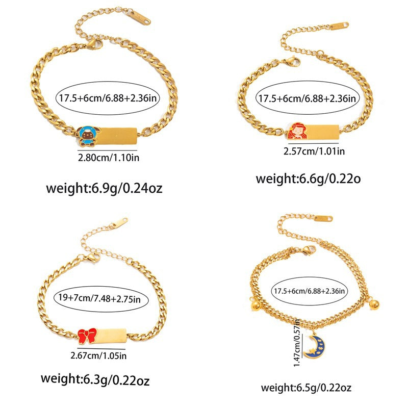 Stainless Steel Bow Square Plate Female Cartoon Mickey Titanium Drip Bracelets