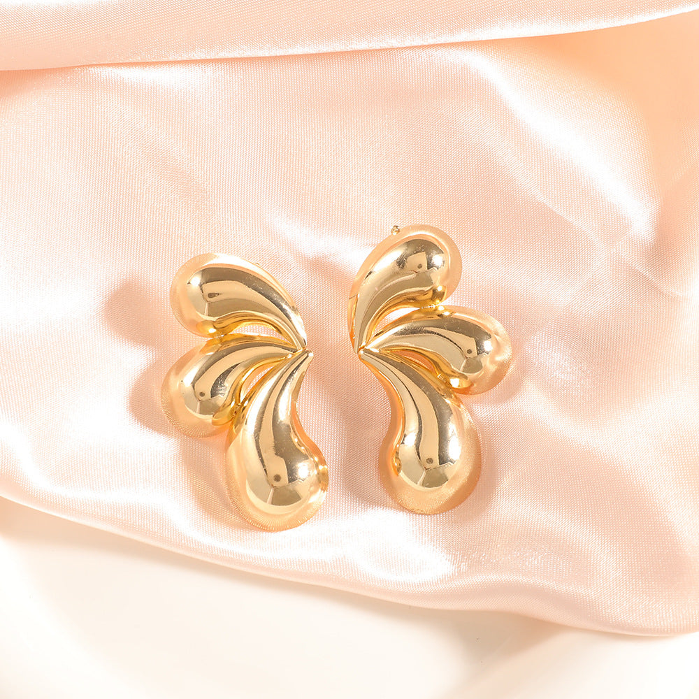 Women's Fashion Design Metal Glossy Surface Folding Ear Stud Earrings
