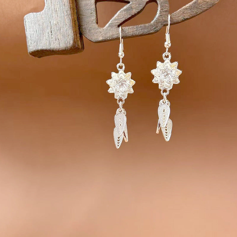 Sier Ethnic Style Peacock Retro Ear Hook Vintage Scenic Spot Earrings