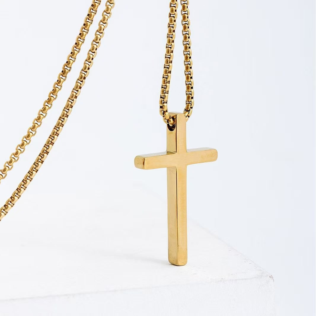 Simple Fashion Long Cross Titanium Steel Necklaces
