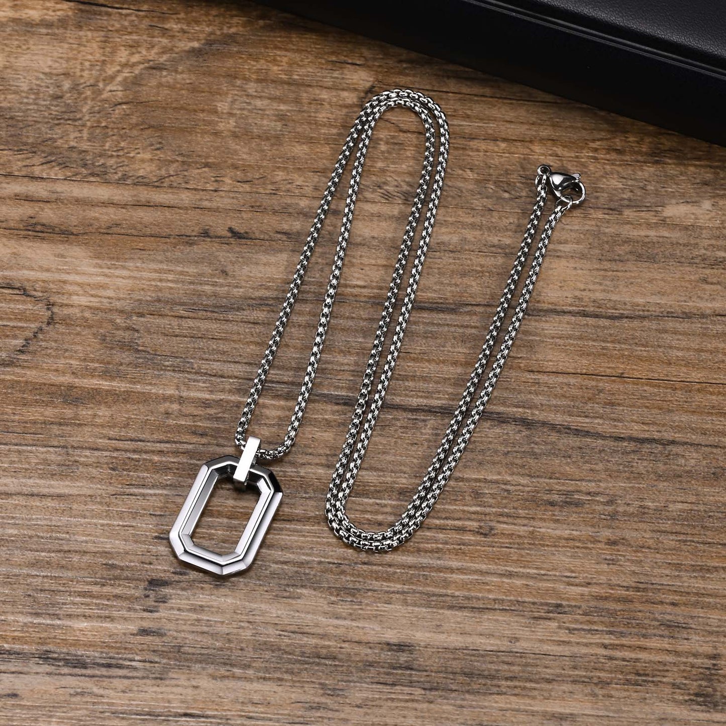 Men's Steel Geometric Oval Rectangular Diamond Simple Pendants