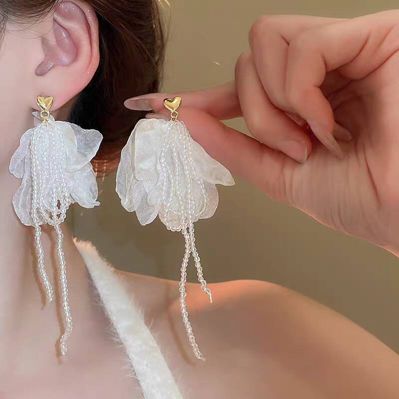 Seaside Vacation Style Flower Tassel Female Atmosphere Fairy Beaded Rings