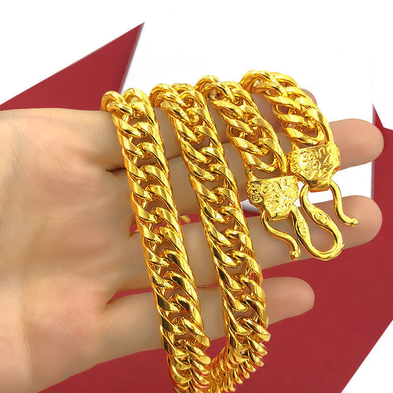 Men's Gold Fu Character Horsewhip Domineering Simulation Flat Chain Necklaces