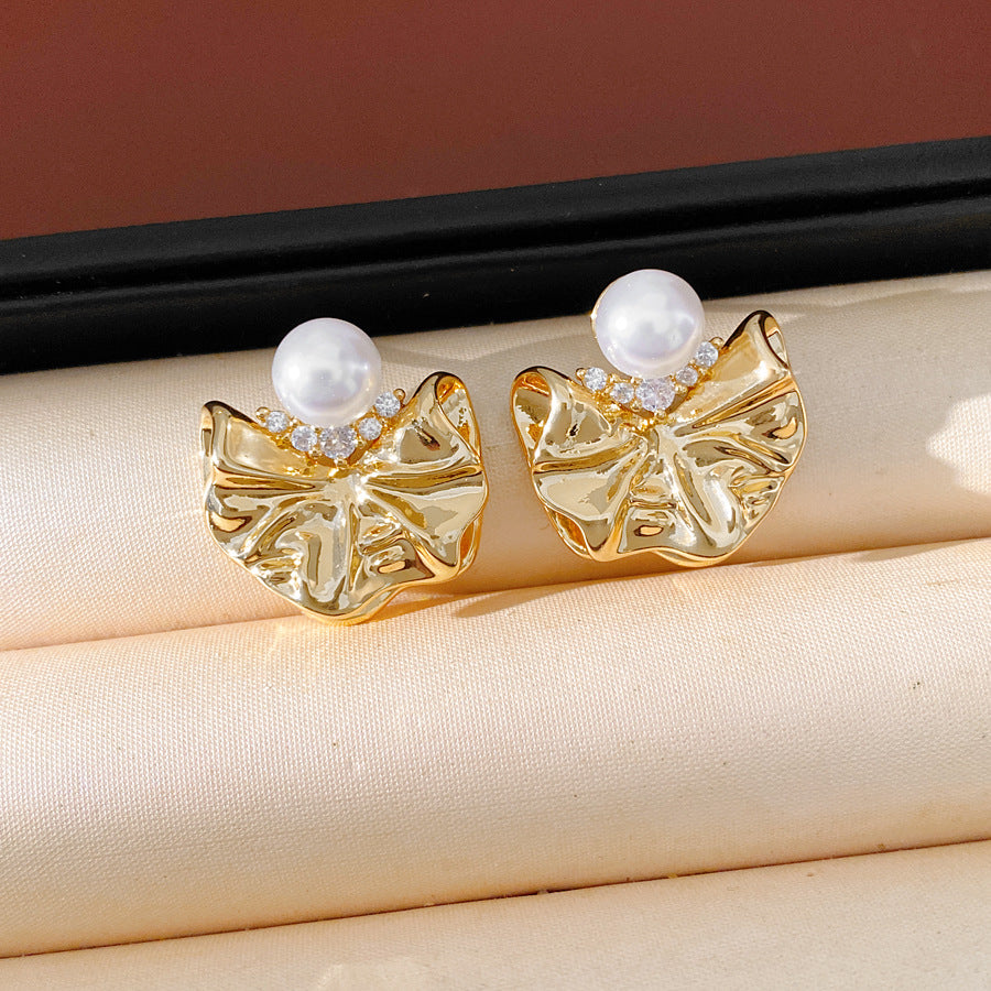 Flower Pearl Korean Style Beautiful Fashion Light Luxury Earrings