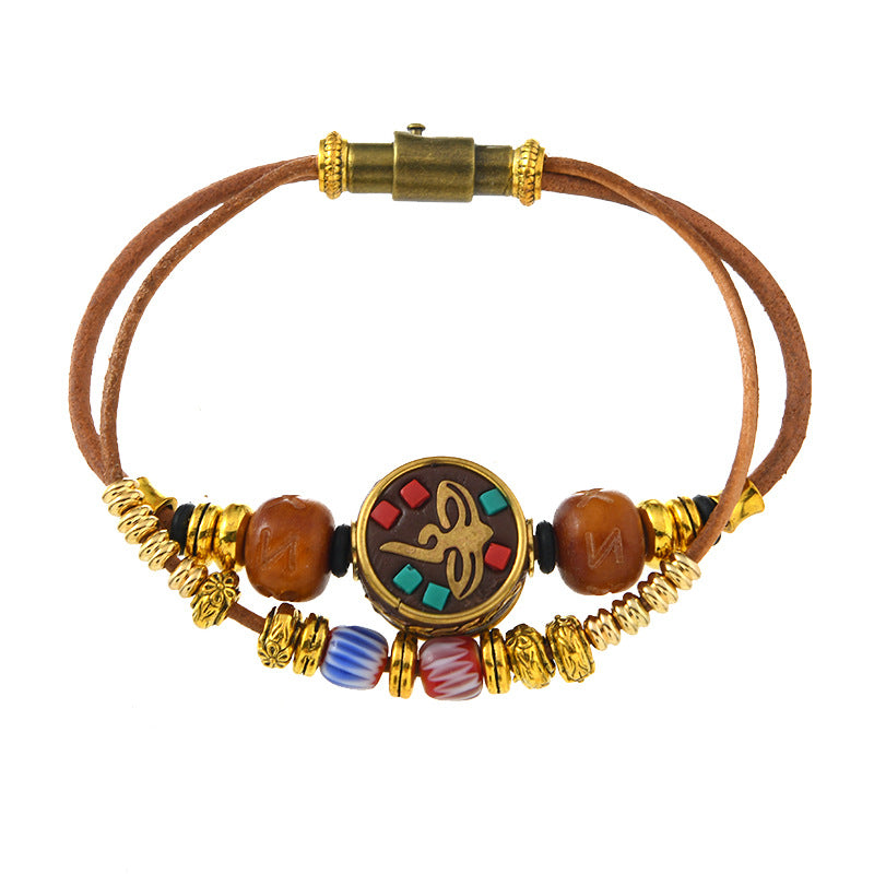 Nepal Vintage Cowhide Beaded Tibetan Ethnic Bracelet