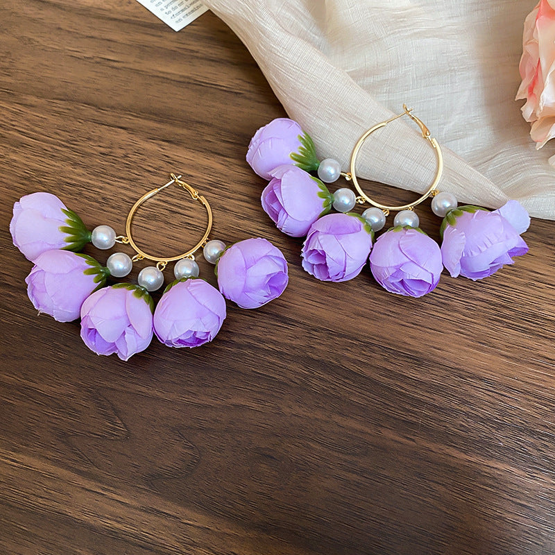 Dopamine Vacation Style Sier Needle Bead Flower Delicate Indie Earrings
