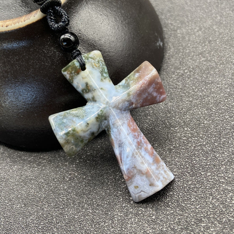 Stone Christmas Gift Agate Woven Cross Sweater Pendants