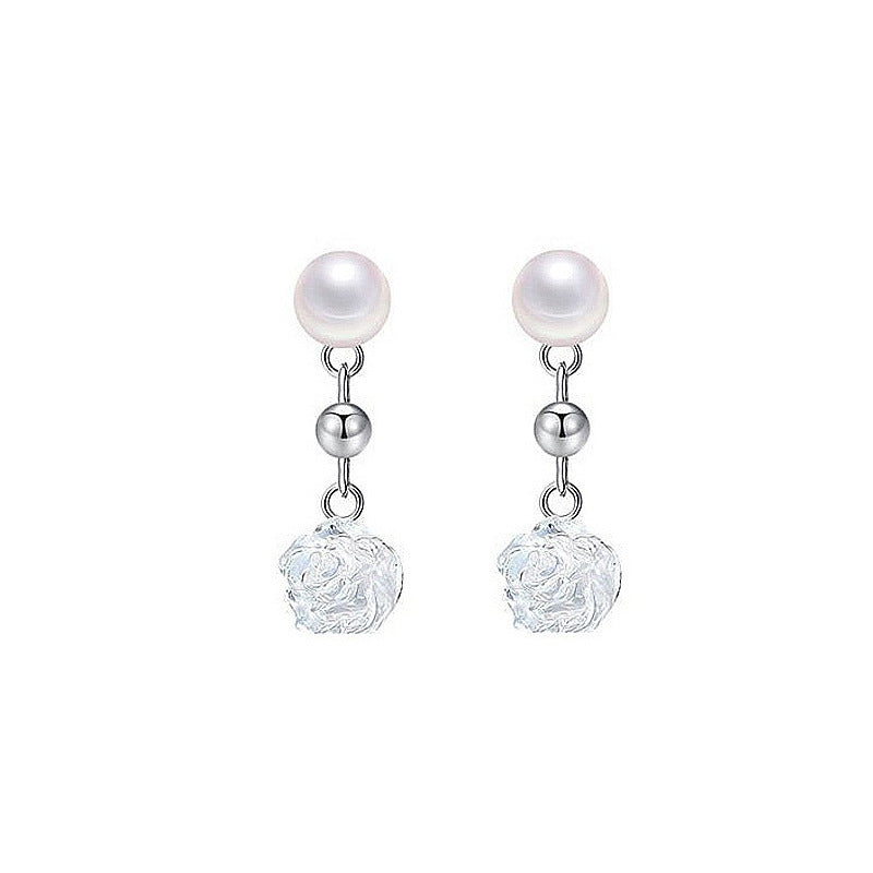 Transparent Colorful Rose Simple Niche Commuter Style Temperamental Lady Gentle Stud Earrings