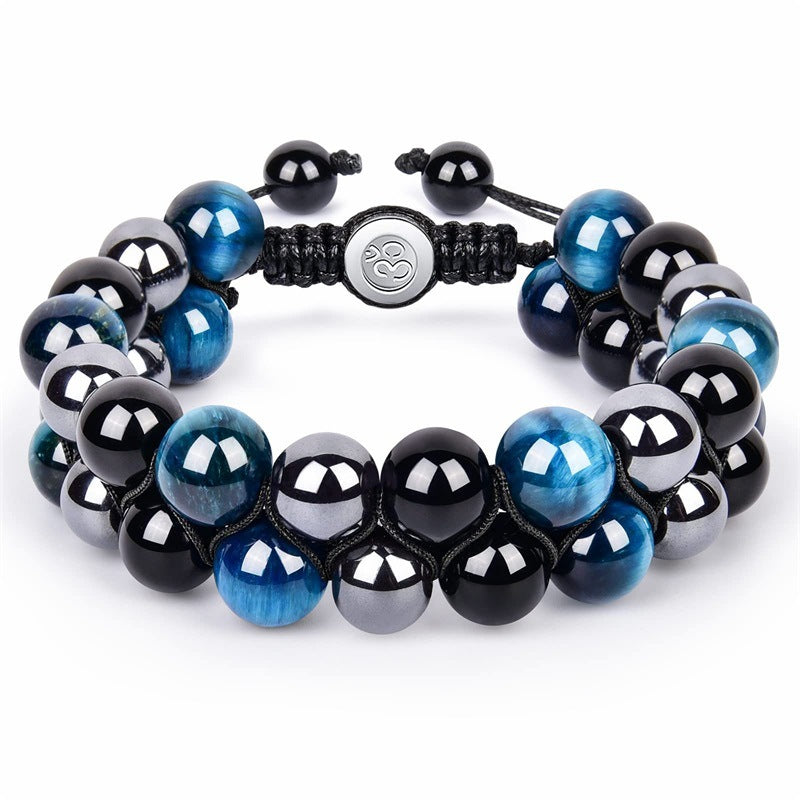 Men's Layer Black Agate Red Iron Stone Bracelets