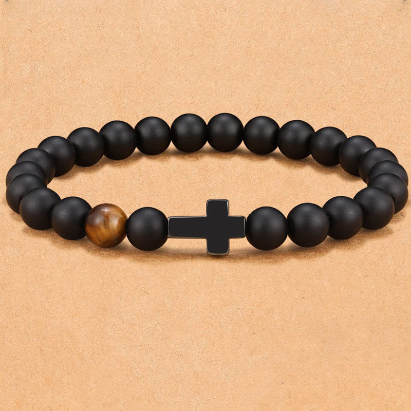 Men's Cross Frosted Tigereye Gift Beaded Bracelets