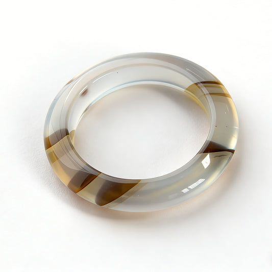 Ice Madagascar Agate White Chalcedony Shank Champagne Gold Jade Ocean Ring