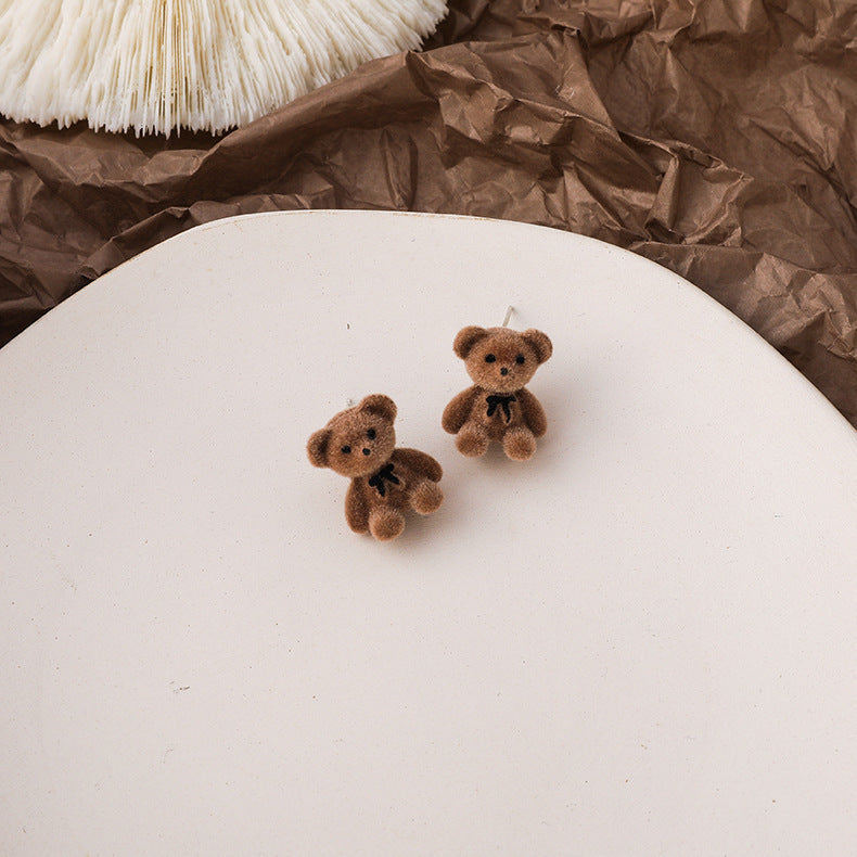 Cute Flocking Bow Bear Ear Cartoon Young Stud Earrings