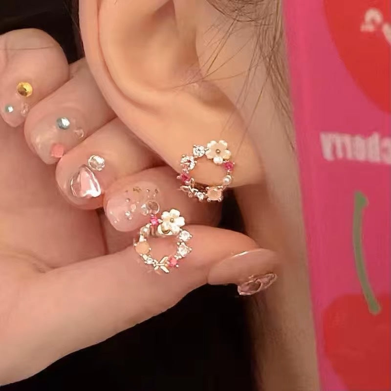 Fresh Sweet Pearl Garland Niche Dopamine Design Sense Stud Earrings