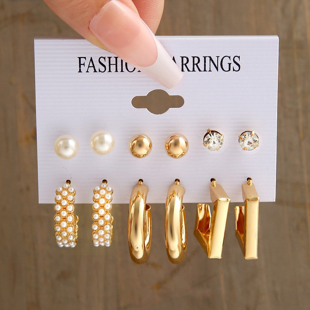 Ear Square Geometric Vintage Pearl Hepburn Style Earrings