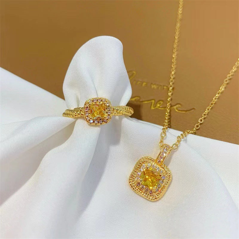 Small Sugar Cube Yellow Diamond Ear Suit Necklaces