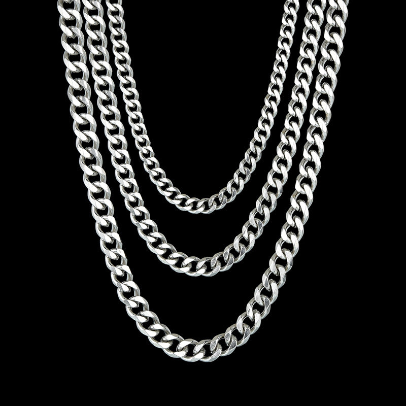 Women's & Men's Six-sided Grinding Chain Cuban Link Gold-plated Stainless Steel Necklaces