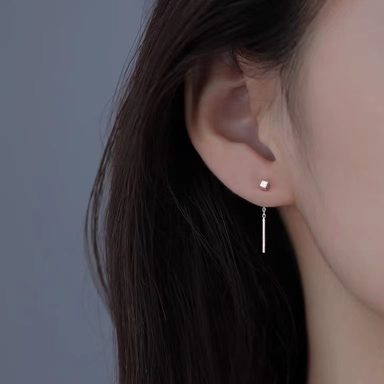 Women's Sterling Sier Simple Cold Style Mini Square Korean Fashionable Ear Line