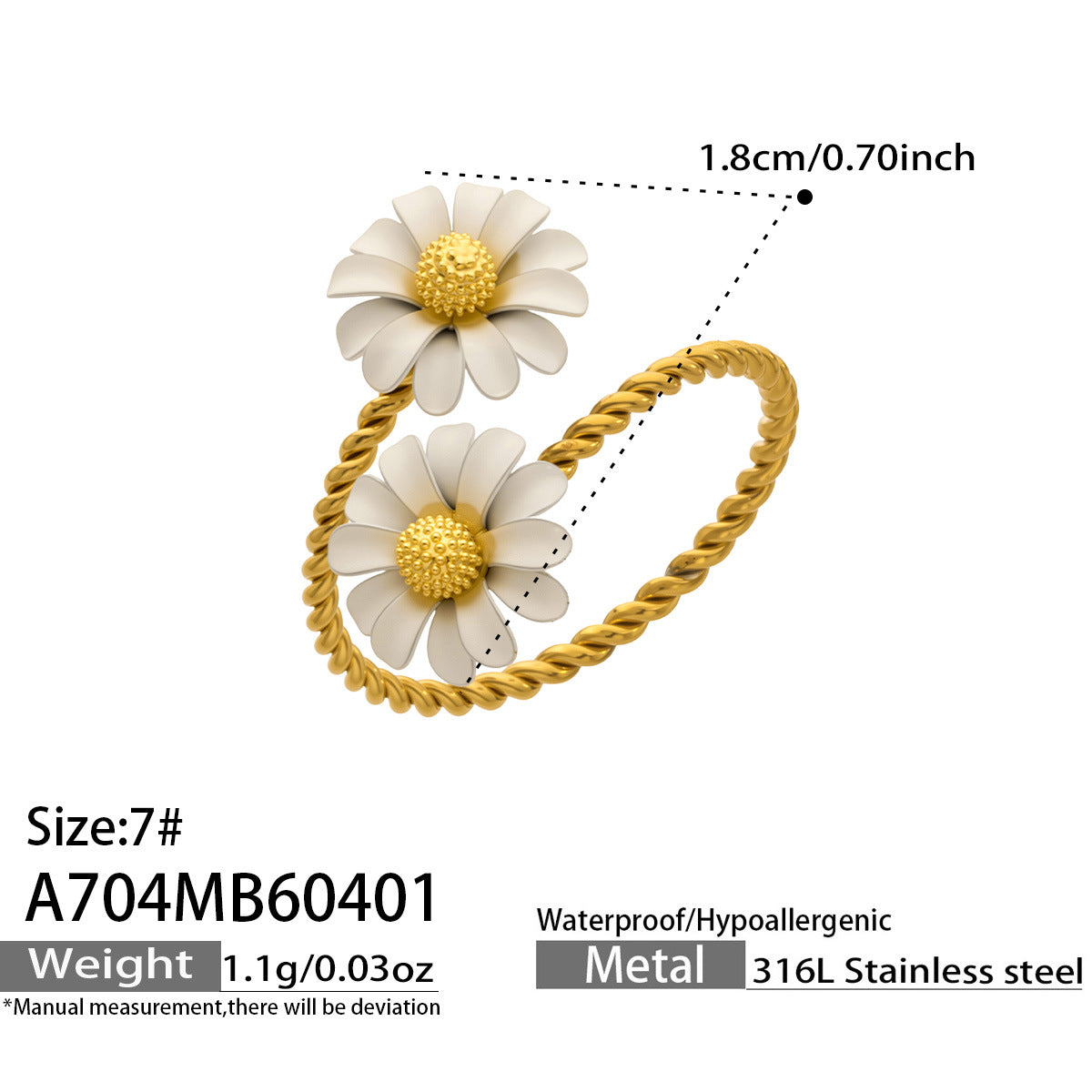 Women's Steel Colored Glass Flower Open Gold Ring
