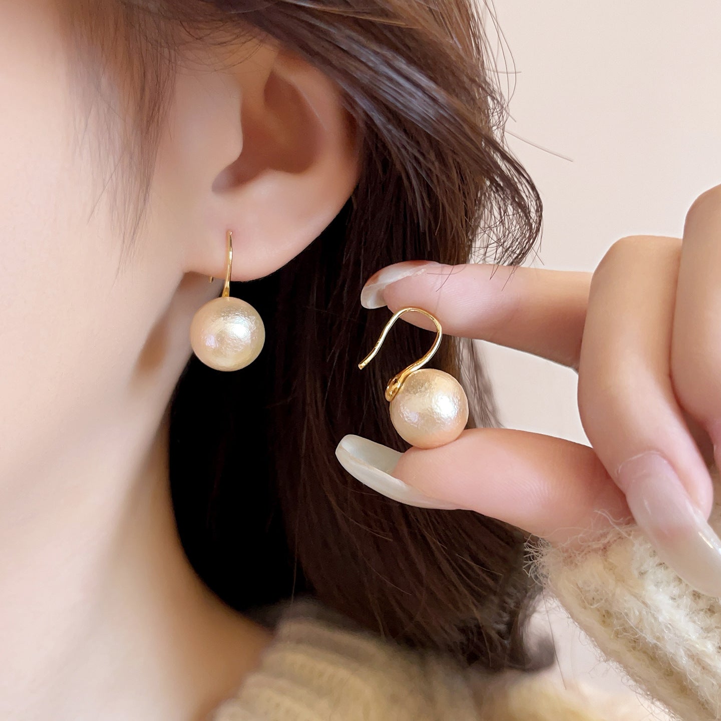 Women's Cotton Pearl Ear Hook High-grade Light Luxury Temperament Rings