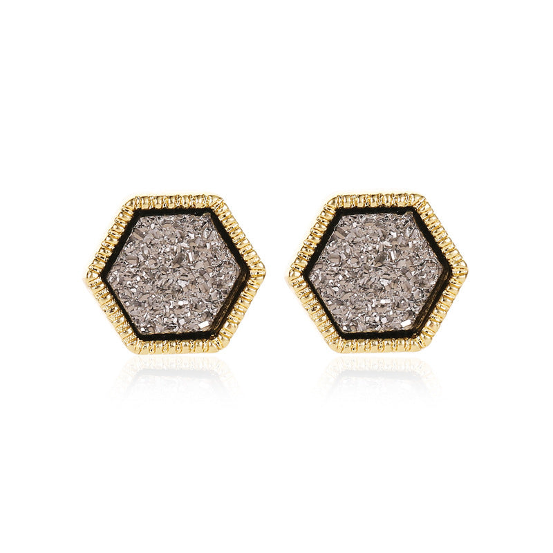 Women's Korean Starry Frosted For Fashion Hexagon Stud Earrings