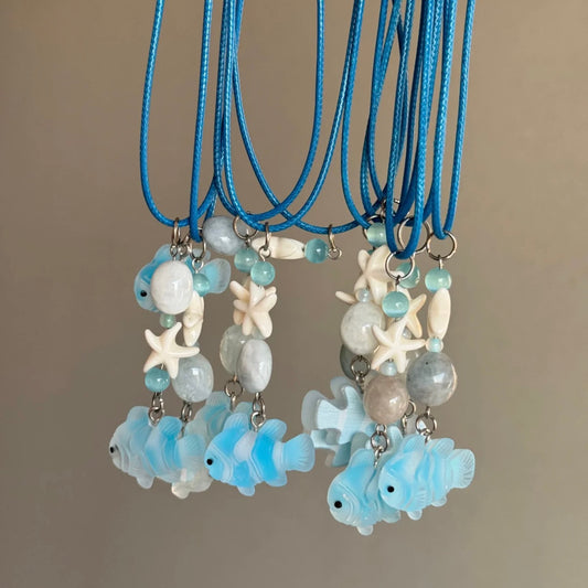 Women's For Opal Blue Small Fish Beaded Necklaces