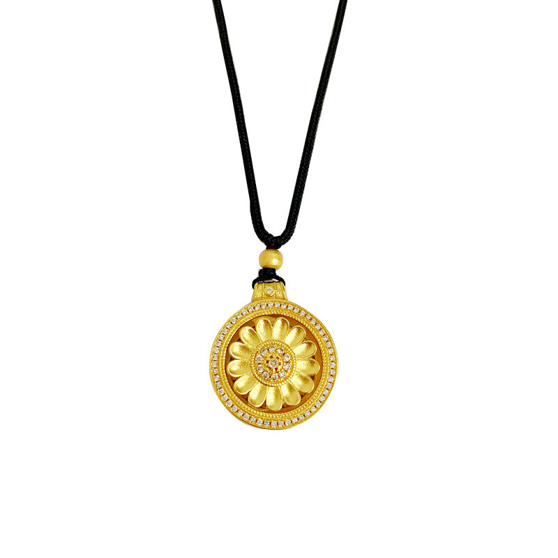 Women's Rotatable Sunflower Alluvial Gold Chinese Style Antique Finish Necklaces