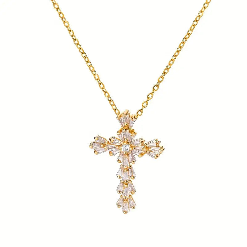 Women's Copper Micro Inlaid Zircon Cross Temperament Entry Pendants